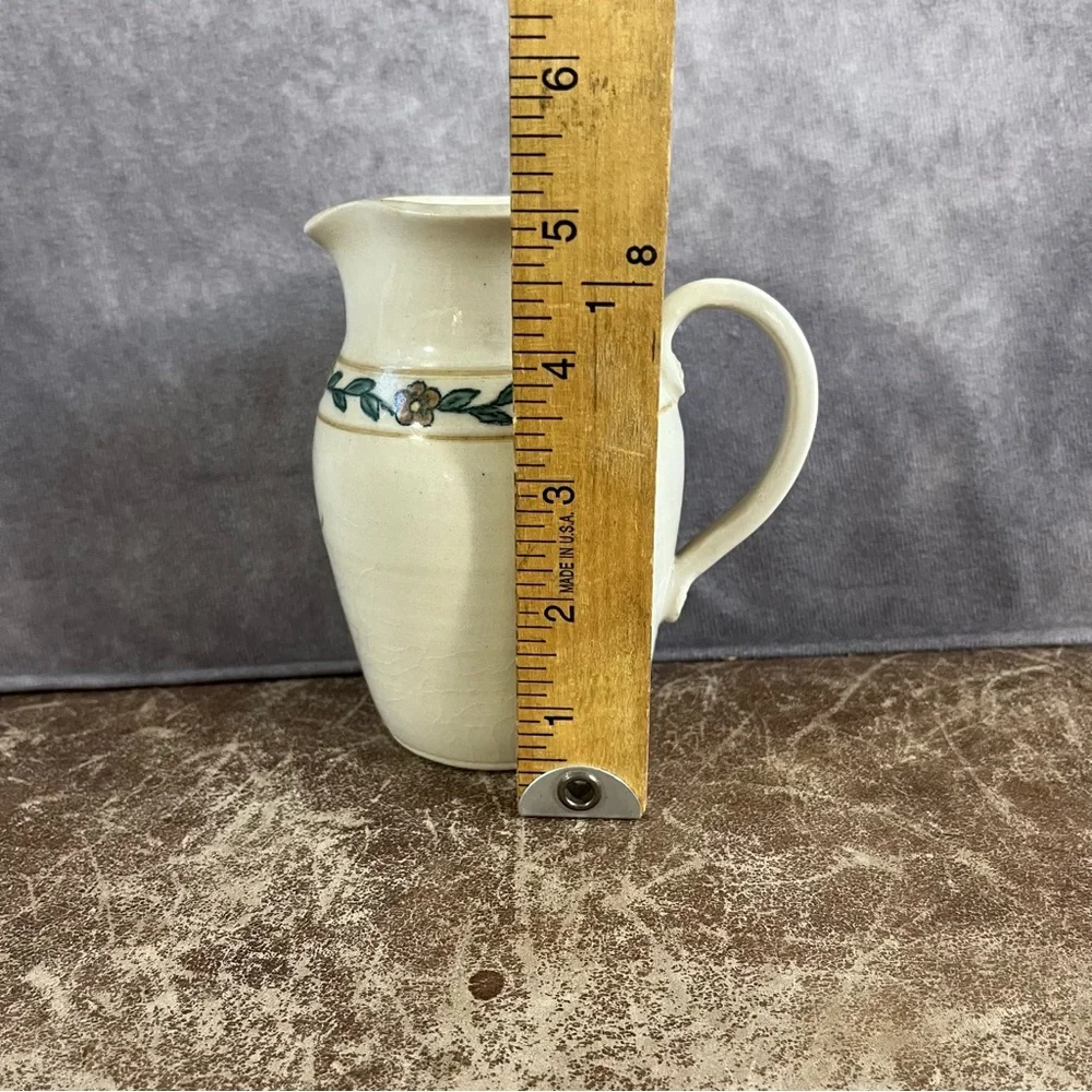 Suci Creamer Pottery Vase Signed Tan Color with Floral Design Approx 3‎ X 5 Inch